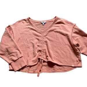 Oversized Cotton Crop Cinch Sweatshirt Pink Preppy Lounge XL Quiet Luxury Soft